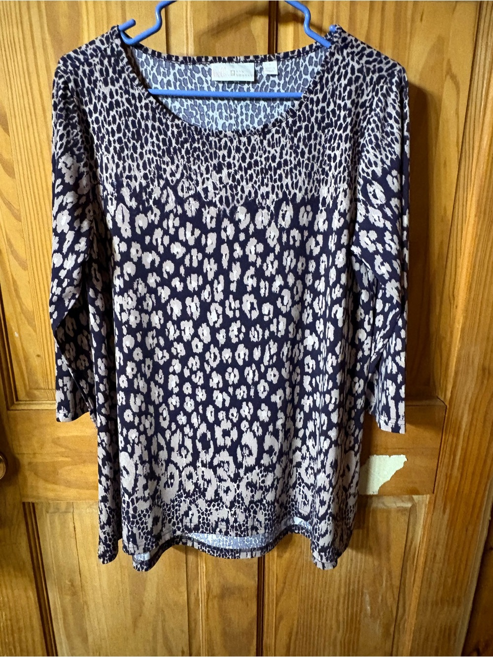 Belle by Kim Gravel Navy and Cream Leopard Scoop Neck Tunic